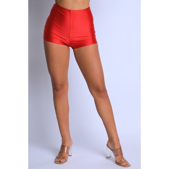 Women High Waist Shiny Tricot Stretchy Skinny Rave Dance Yoga Biker Shorts S M L - Picture 2 of 9